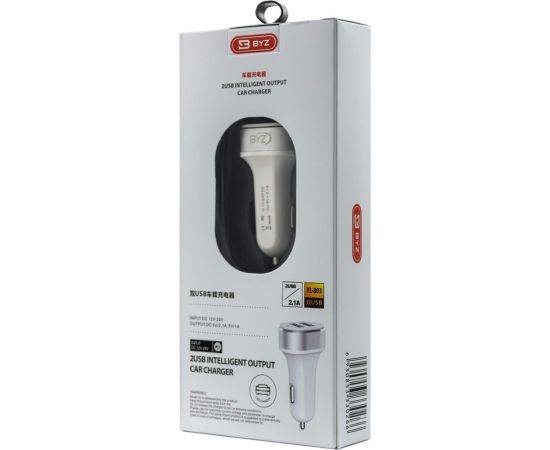 Автомобильное зарядное устройство BYZ 2хUSB-А, 2.1 А, белый с серебром 23750-YL-803WS – изображение 3