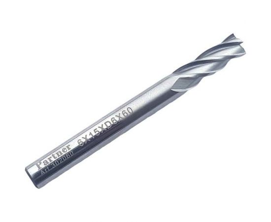 Фреза концевая Серия 302 (6х15х60 мм; HSSЕ; 4-х перая; хв-к 6 мм) Partner 302060 