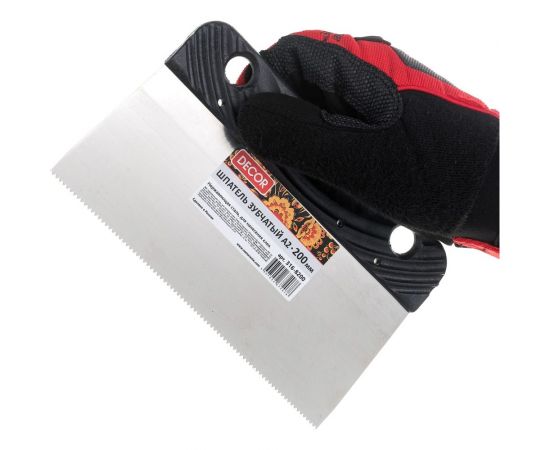 Шпатель DECOR зубчатый А2 длина 200 мм, ширина 80 мм, толщина 0,45 мм, зуб 2 мм, пласт. ручка, нерж. сталь, 316-8200 – изображение 2