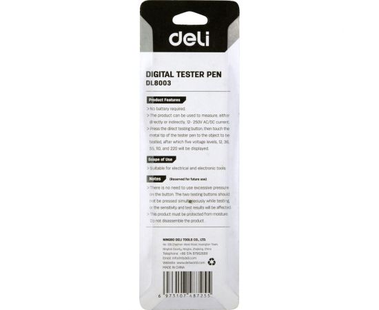 Индикаторная отвертка-тестер напряжения DELI цифровая DL8003 102974 – изображение 8