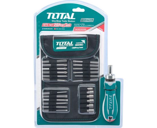 Отвертка реверсивная с насадками 26 шт. TOTAL TACSD30266 