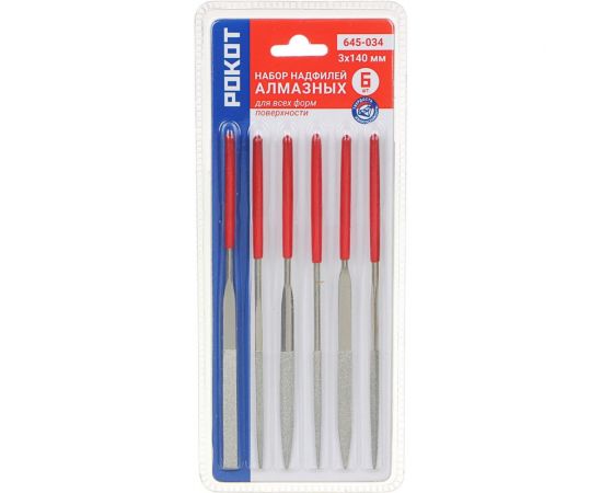 Набор алмазных надфилей 6шт РОКОТ размер 3x140мм, блистер 645-034 