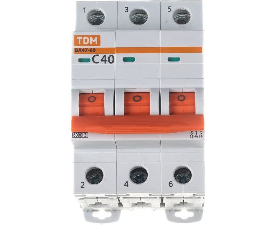 Автоматический выключатель TDM ВА47-60 3Р 40А 6кА характеристика С SQ0223-0113 