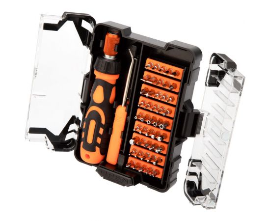 Реверсивная отвертка с набором бит KRANZ CR-V, 48 предметов в кейсе KR-12-4775 