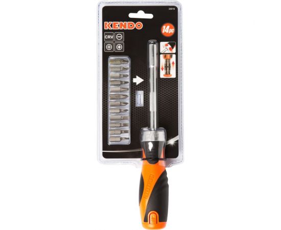 Отвертка с трещоткой и набором бит KENDO 14 предметов 20016 