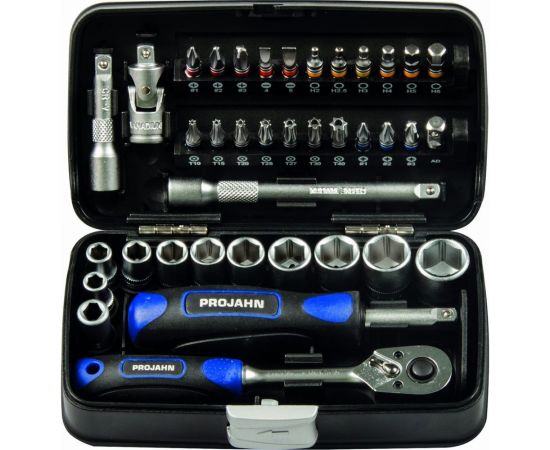 Набор бит с торцевым ключом и трещоткой PROJAHN 394072 1/4, 38 пр., в кейсе 394072 