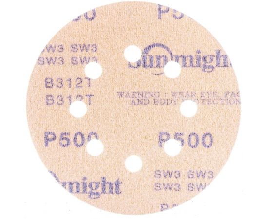 Круг шлифовальный GOLD B312T (5 шт; 125 мм; на липучке; 8 отв; золотистый; P500) SUNMIGHT 58117R – изображение 2