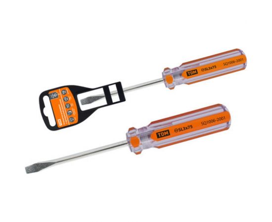 Шлицевая отвертка TDM прозрачная рукоятка, углеродистая сталь, тип SL3.0x75 мм, серия Гранит SQ1006-2001 – изображение 5