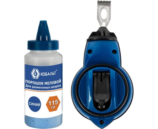 Набор из шнура и краски КОБАЛЬТ длина шнура 30м, в пластиковом корпусе, синий меловой порошок, 115 гр 907-217 