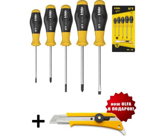 Набор отверток Felo SL/PH, 5 шт. + нож Акция 90095258 