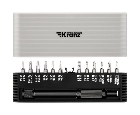 Набор отверток для точных работ KRANZ RA-01 25 предметов в кейсе, сталь S2 KR-12-4751 
