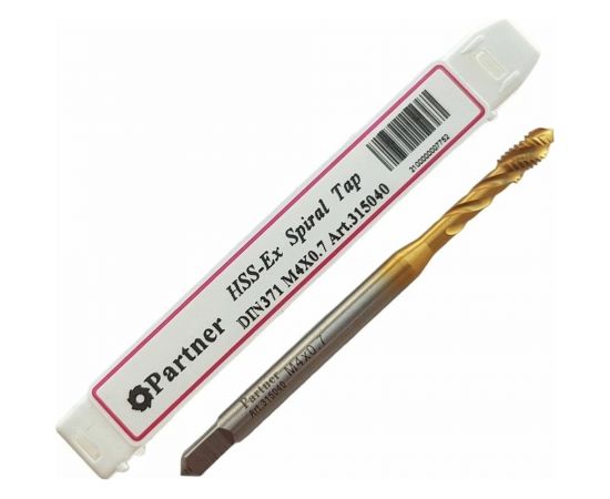 Метчик Partner M4х0.7 HSSE, DIN371, спиральная канавка, Н6, TiN 315040 – изображение 2