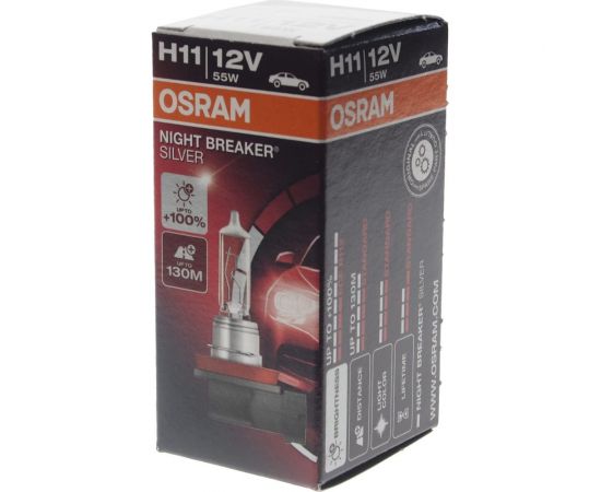 Автолампа OSRAM H11 55 PGJ19-2+100% NIGHT SILVER 12V, 1, 10 64211NBS – изображение 3
