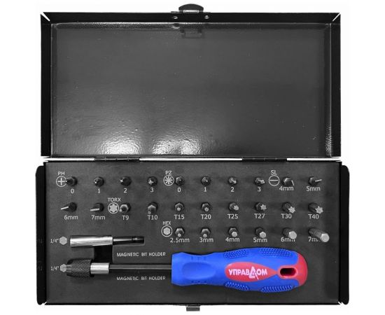 Отвертка Управдом в наборе с насадками, 28 предметов, CrV 203161-Н28 4100002316 