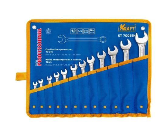 Набор комбинированных ключей 12шт: 6-14 17 19 22мм сумка KRAFT KT 700554 