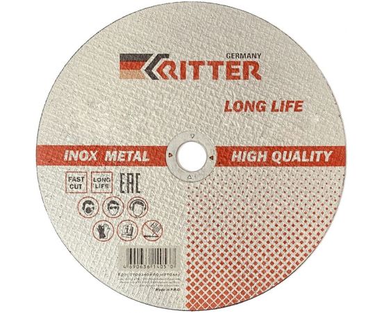 Круг отрезной по металлу и нержавеющей стали LongLife HQ (230х1.6х22.2 мм) RITTER PS50230162 