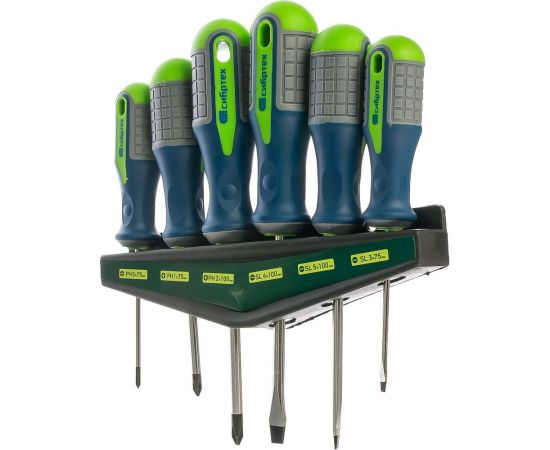 Набор отверток CrV, трехкомпонентные рукоятки, 6шт СИБРТЕХ 13374 