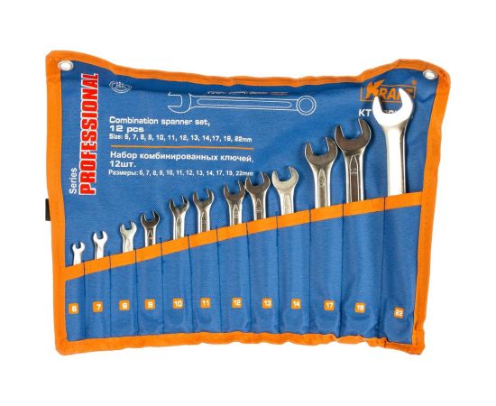 Набор комбинированных ключей 12шт: 6-14 17 19 22мм сумка KRAFT KT 700554 – изображение 2