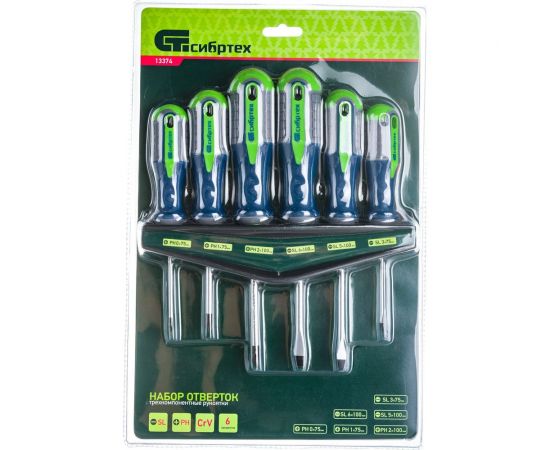 Набор отверток CrV, трехкомпонентные рукоятки, 6шт СИБРТЕХ 13374 – изображение 7
