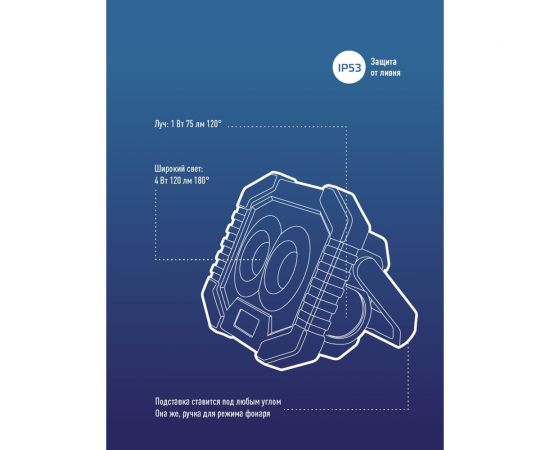 Фонарь светильник КОСМОС рабочая серия 4Вт COBLED+1ВтLED/2 линзы/3xAA/корпус ABS-пластик, KOS702B – изображение 8