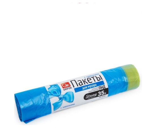 Пакеты для мусора с завязками 35 л, 20 шт в рулоне GRIFON 101-061 