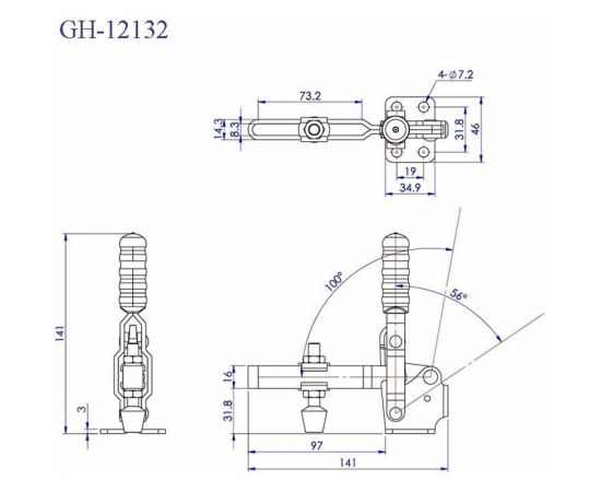 Удлиненный механический зажим WOODWORK с вертикальной ручкой, усилие 227 кг GH-12132 – изображение 2