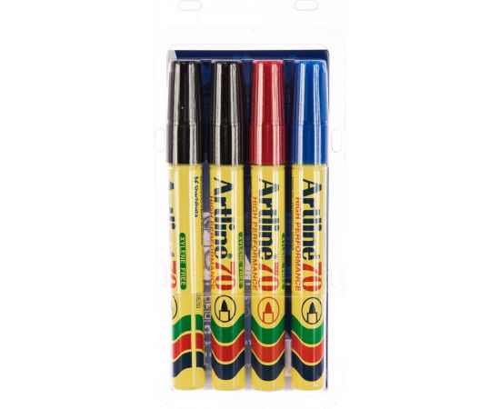 Набор перманентных заправляемых промышленных маркеров Artline 4 шт, 2-чёрных, 1-красный, 1-синий EK70-C4 – изображение 2