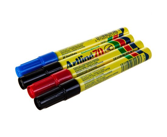 Набор перманентных заправляемых промышленных маркеров Artline 4 шт, 2-чёрных, 1-красный, 1-синий EK70-C4 – изображение 3