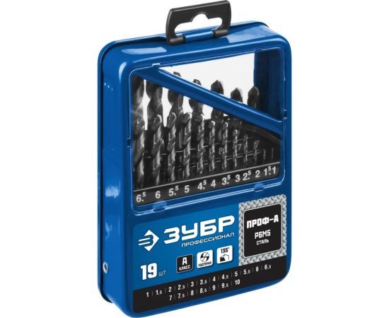 Набор сверл по металлу ЗУБР Проф-А 19 шт, 1-10 мм, сталь Р6М5 29625-H19 – изображение 3