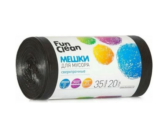 Мешки для мусора “Сверхпрочные” 35 л, 20 шт, черные, ролик Fun Clean 14761 