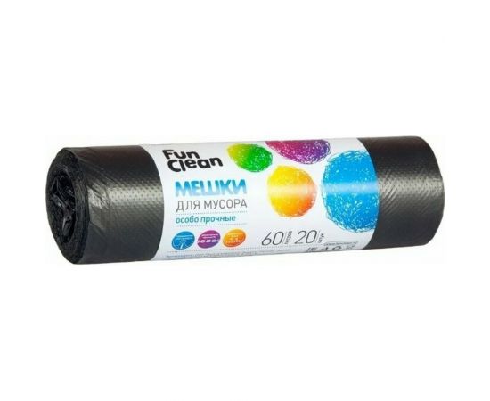 Мешки для мусора ""Особо прочные"" 60 л, 20 шт, черные, ролик Fun Clean 6443 