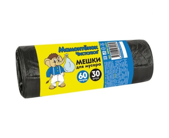 Мешки (30 шт; 60л; ПНД; 5 мкм) для мусора Мамонтенок Чистолюб MPM4531 
