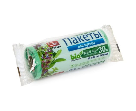 Пакеты для мусора Лесные травы, 30 л, 20 шт в рулоне, 5 шт в упаковке GRIFON 100-032_5 