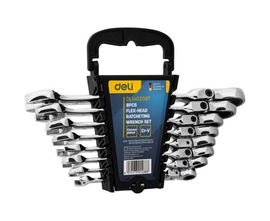 Набор комбинированных шарнирных ключей DELI с трещоткой 8 шт. DL140208T 98319 