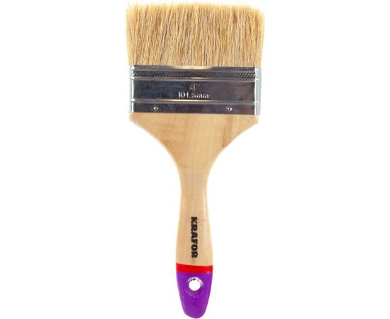 Плоская кисть с натуральной щетиной KRAFOR ЕВРО №4, деревянная ручка 100мм 004-0040 49216 
