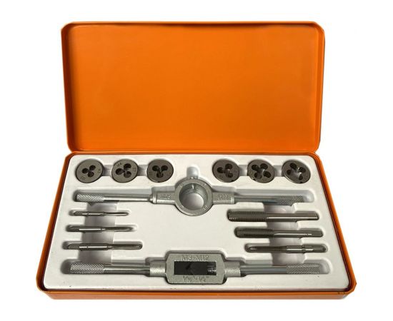 Набор метчиков и плашек BOHRER метрические, М3x0,5 М4x0,7 М5x0,8 М6x1,0 М8x1,25 М10x1,5, вороток, 14 предметов 31850140 