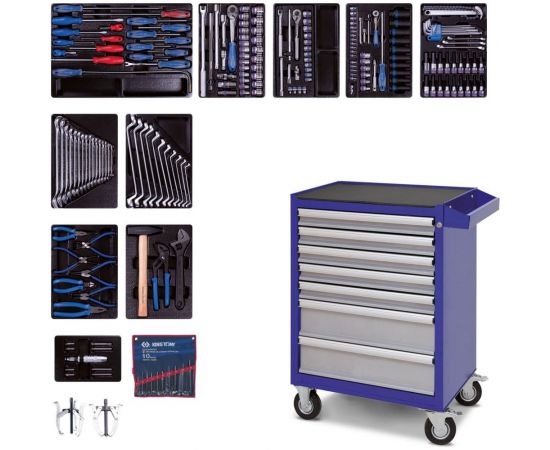 Набор инструментов в синей тележке, 204 предмета KING TONY 934-100AMB 