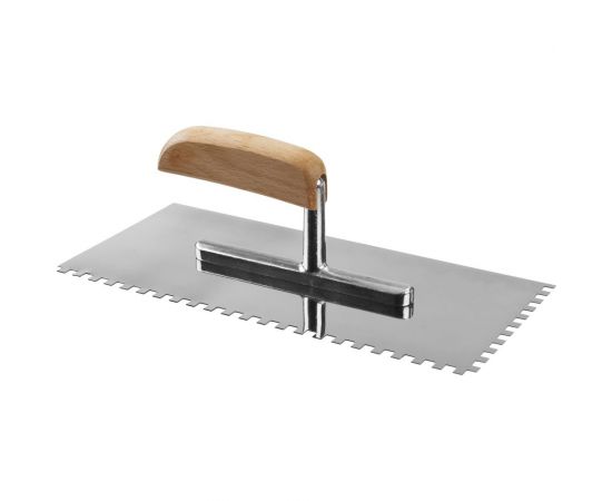 Нержавеющая зубчатая гладилка с деревянной ручкой 6х6мм, 130х280мм ЗУБР ПРОФЕССИОНАЛ 0806-06_z01 