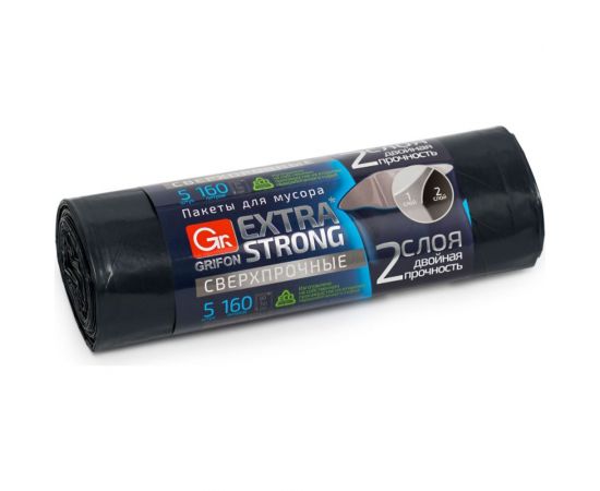 Пакеты для мусора EXTRA STRONG 160 л, 5 шт в рулоне GRIFON 101-077 
