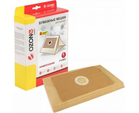 Мешки-пылесборники универсальные бумажные для пылесосов (4 шт; фланец 120x190 мм) OZONE P-UN02 