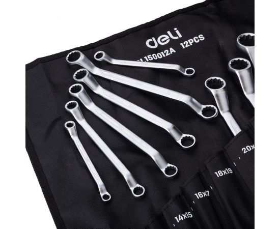 Набор накидных изогнутых гаечных ключей DELI DL150012А матовая поверхность, чехол из ткани oxford, 12 шт. 104511 – изображение 2