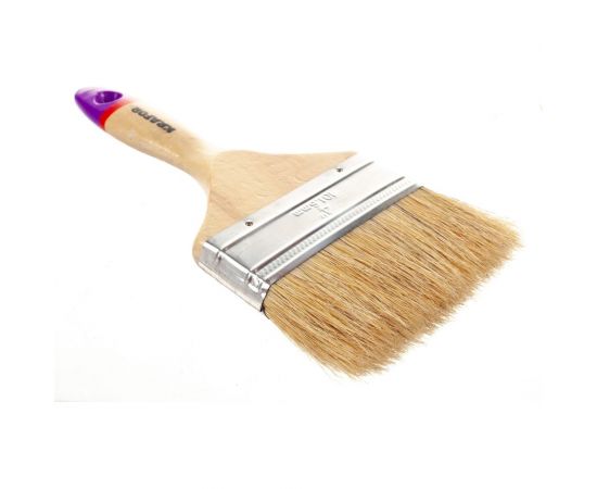 Плоская кисть с натуральной щетиной KRAFOR ЕВРО №4, деревянная ручка 100мм 004-0040 49216 – изображение 2