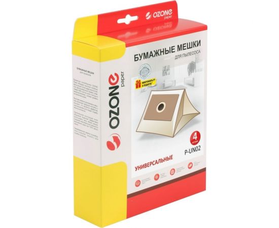 Мешки-пылесборники универсальные бумажные для пылесосов (4 шт; фланец 120x190 мм) OZONE P-UN02 – изображение 4