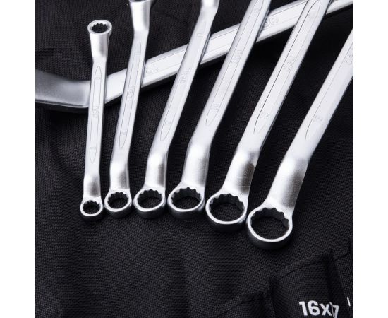 Набор накидных изогнутых гаечных ключей DELI DL150012А матовая поверхность, чехол из ткани oxford, 12 шт. 104511 – изображение 5