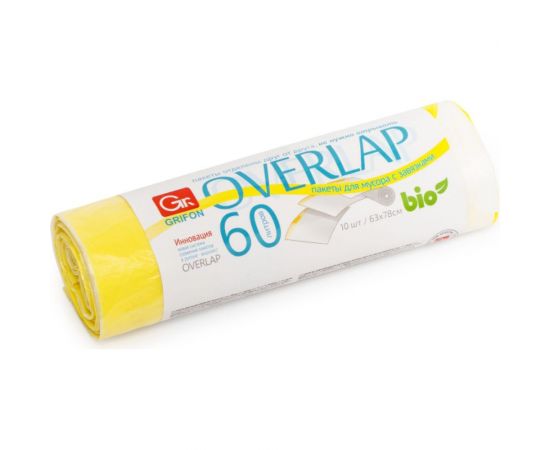 Пакеты для мусора с завязками OVER LAP 60 л, 10 шт в рулоне GRIFON 101-098/1 