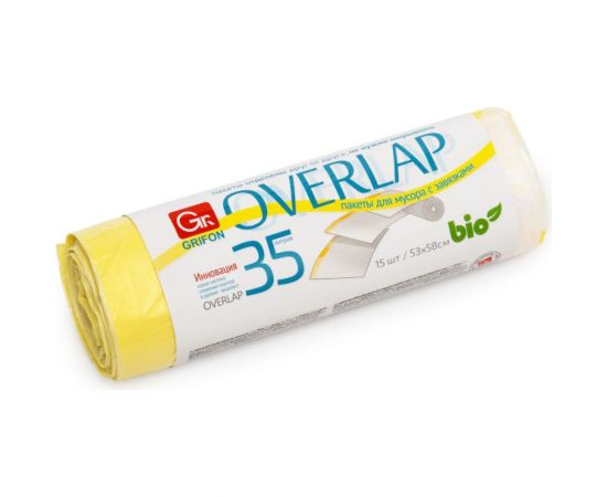 Пакеты для мусора с завязками OVER LAP 35 л, 15 шт в рулоне GRIFON 101-097/1 