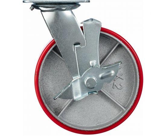 Колесо поворотное с боковым тормозом ( 200 мм; игольчатый подшипник; грузоподъемность 350 кг; чугун; полиуретан) СТЕЛЛА-ТЕХНИК N29200CPUB1 – изображение 3
