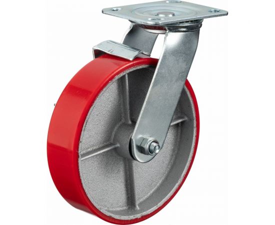 Колесо поворотное с боковым тормозом ( 200 мм; игольчатый подшипник; грузоподъемность 350 кг; чугун; полиуретан) СТЕЛЛА-ТЕХНИК N29200CPUB1 – изображение 6