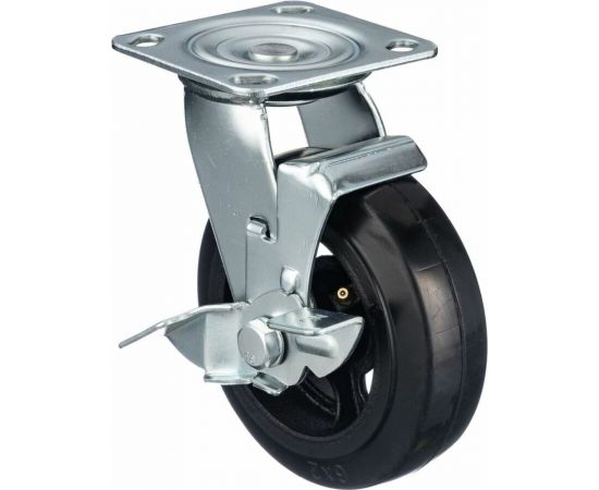 Колесо поворотное с тормозом (150 мм; игольчатый подшипник; грузоподъемность 220 кг; чугун; резина) СТЕЛЛА-ТЕХНИК N29150B1 