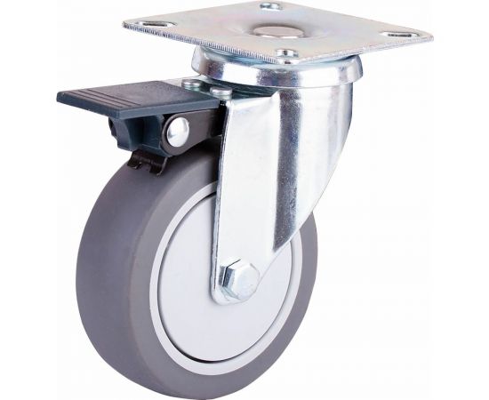 Опора колесная поворотная на площадке со стопором 50 мм, пластик/резина серая Стройбат 556240 